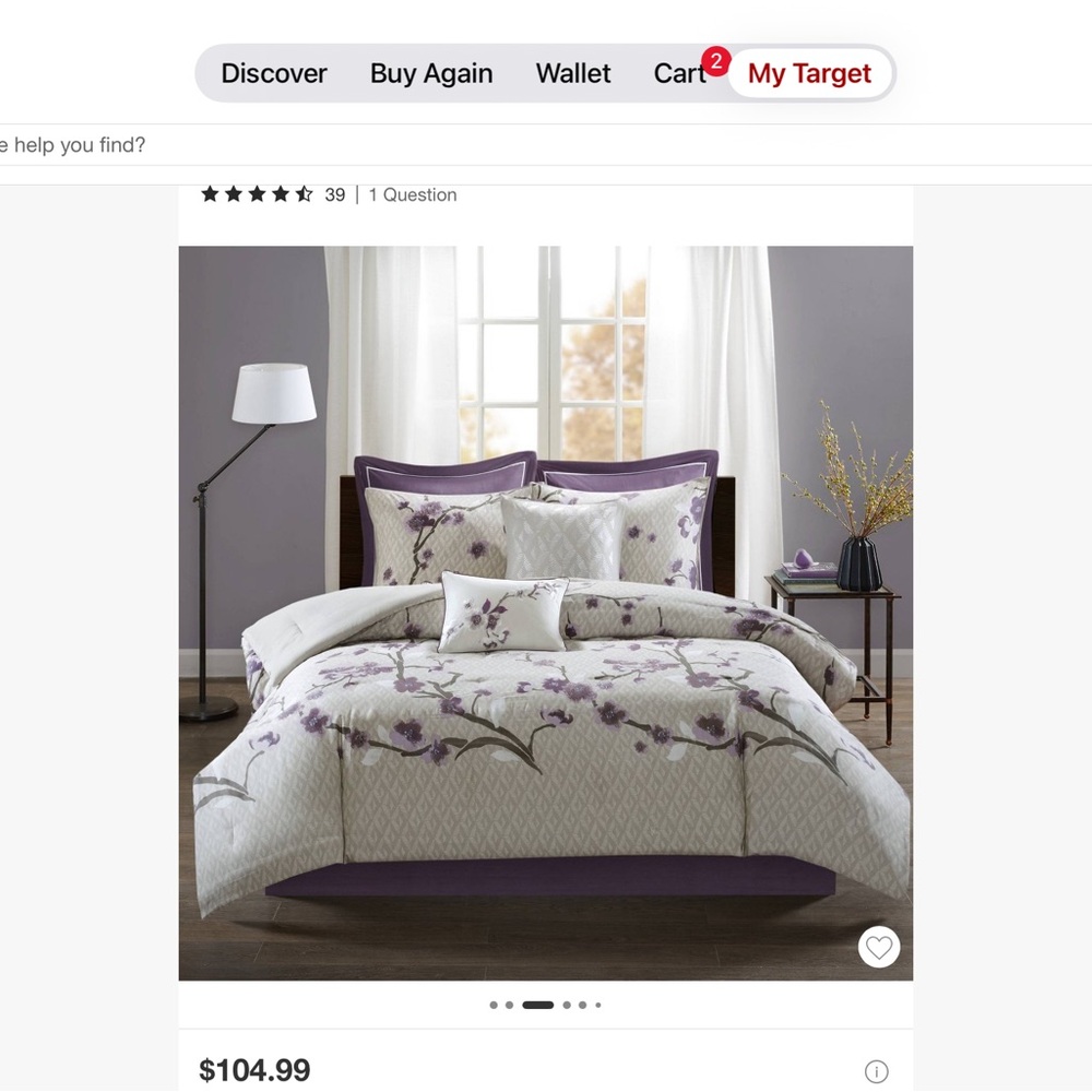 Madison Park Purple and Cream Floral Comforter Set Queen 8 piece set - Picture 2 of 10